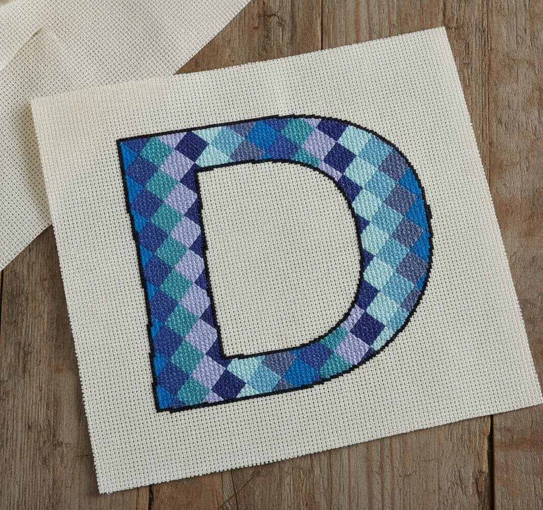 Blue Argyle Letter D — cross-stitch pattern