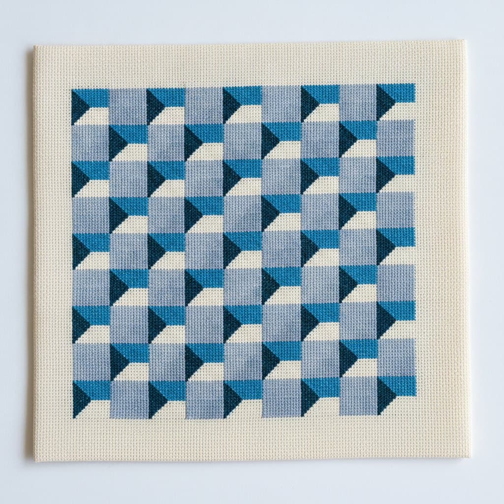 Blue Geometric Arrow Grid — cross-stitch pattern