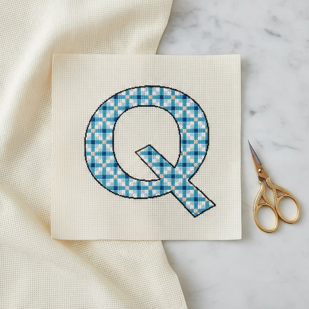 Blue Plaid Letter Q — cross-stitch pattern