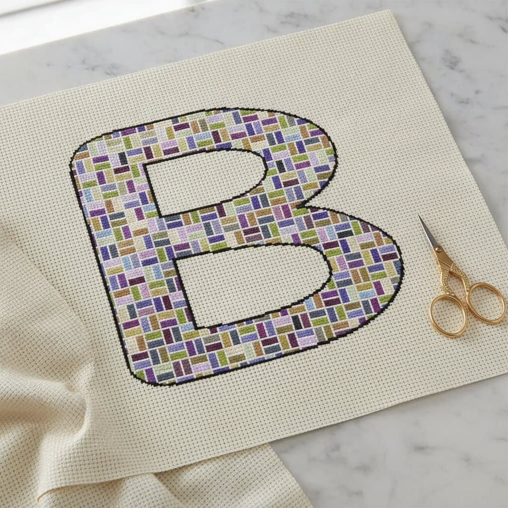 Colorful Mosaic Letter B — cross-stitch pattern