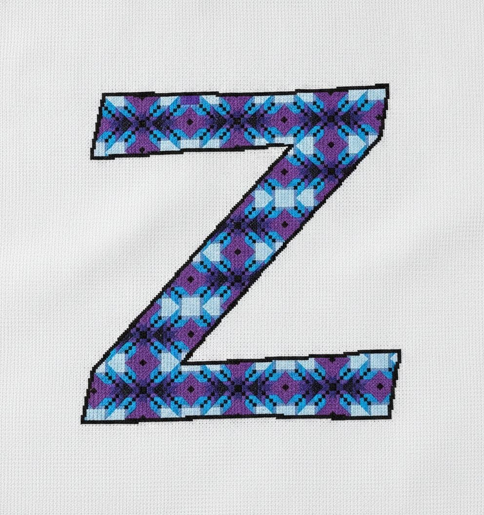 Geometric Blue & Purple Letter Z — cross-stitch pattern