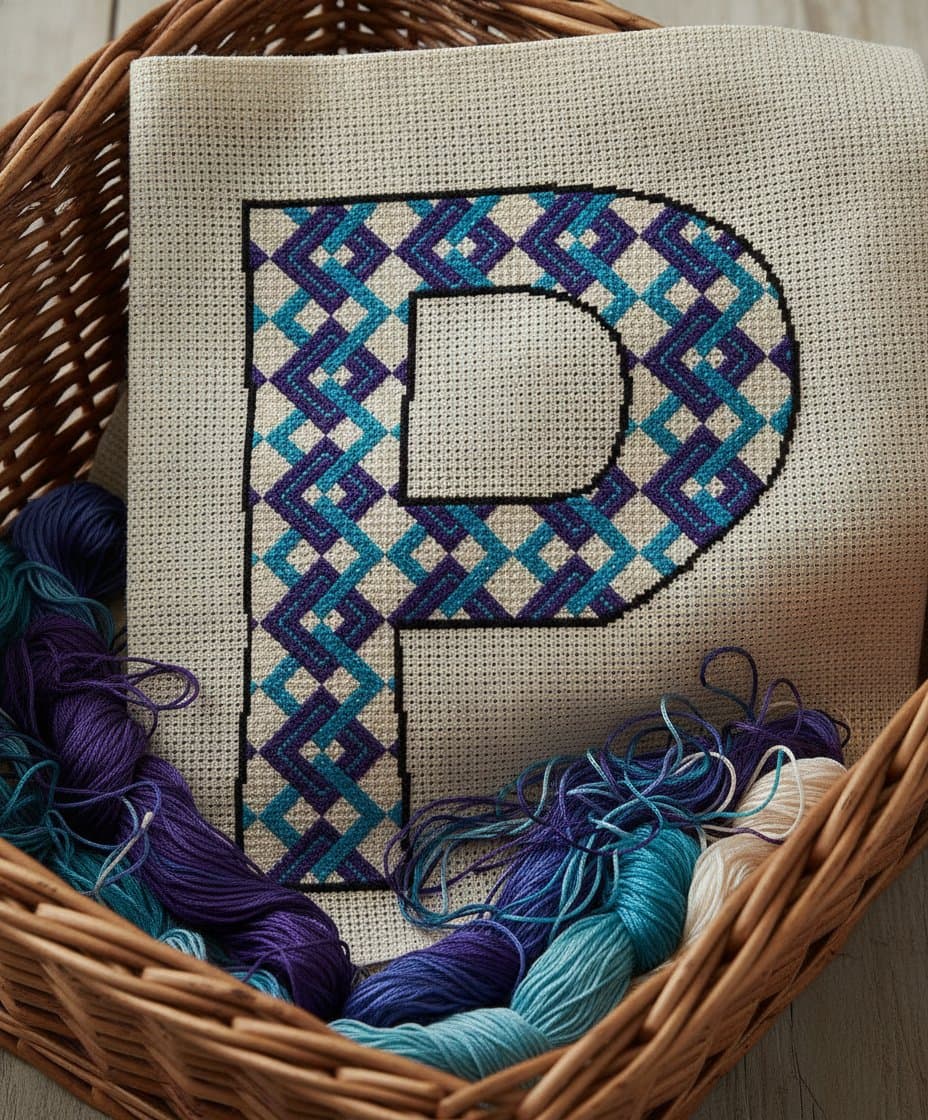 Geometric Diamond Letter P — cross-stitch pattern