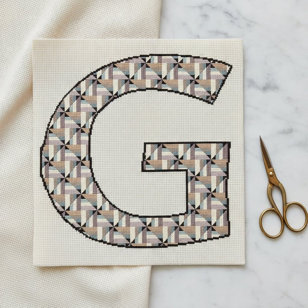 Geometric Striped Letter G — cross-stitch pattern