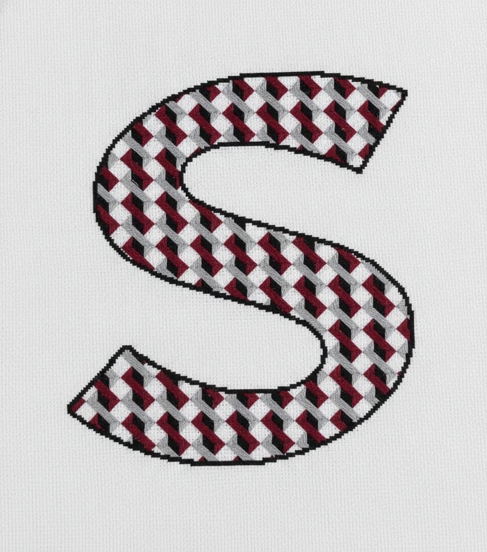 Maroon & Gray Argyle Letter S — cross-stitch pattern