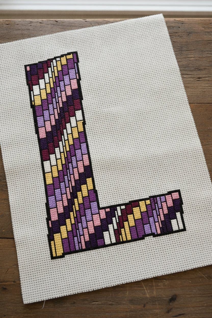 Modern Mosaic in Purple Letter L — cross-stitch pattern