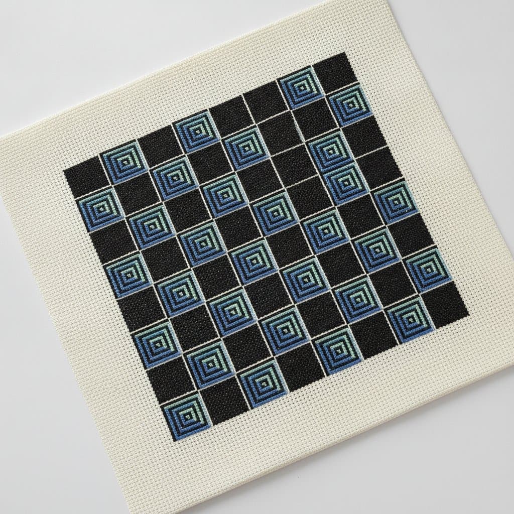 Nested Squares in Blue and Mint — cross-stitch pattern