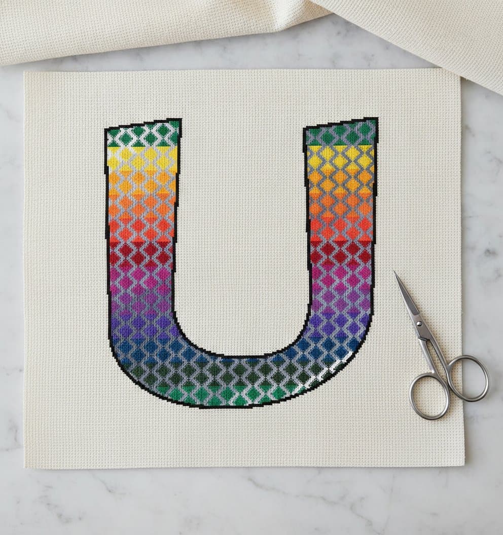 Rainbow Diamond Letter U — cross-stitch pattern